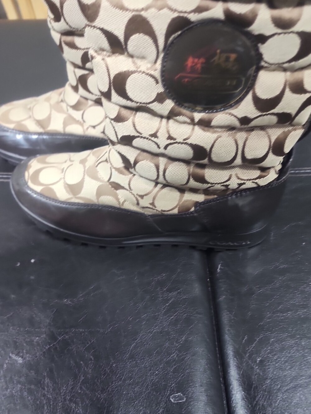 Coach Quilted Signature Logo Boots - Brown/Cream - Picture 9 of 14